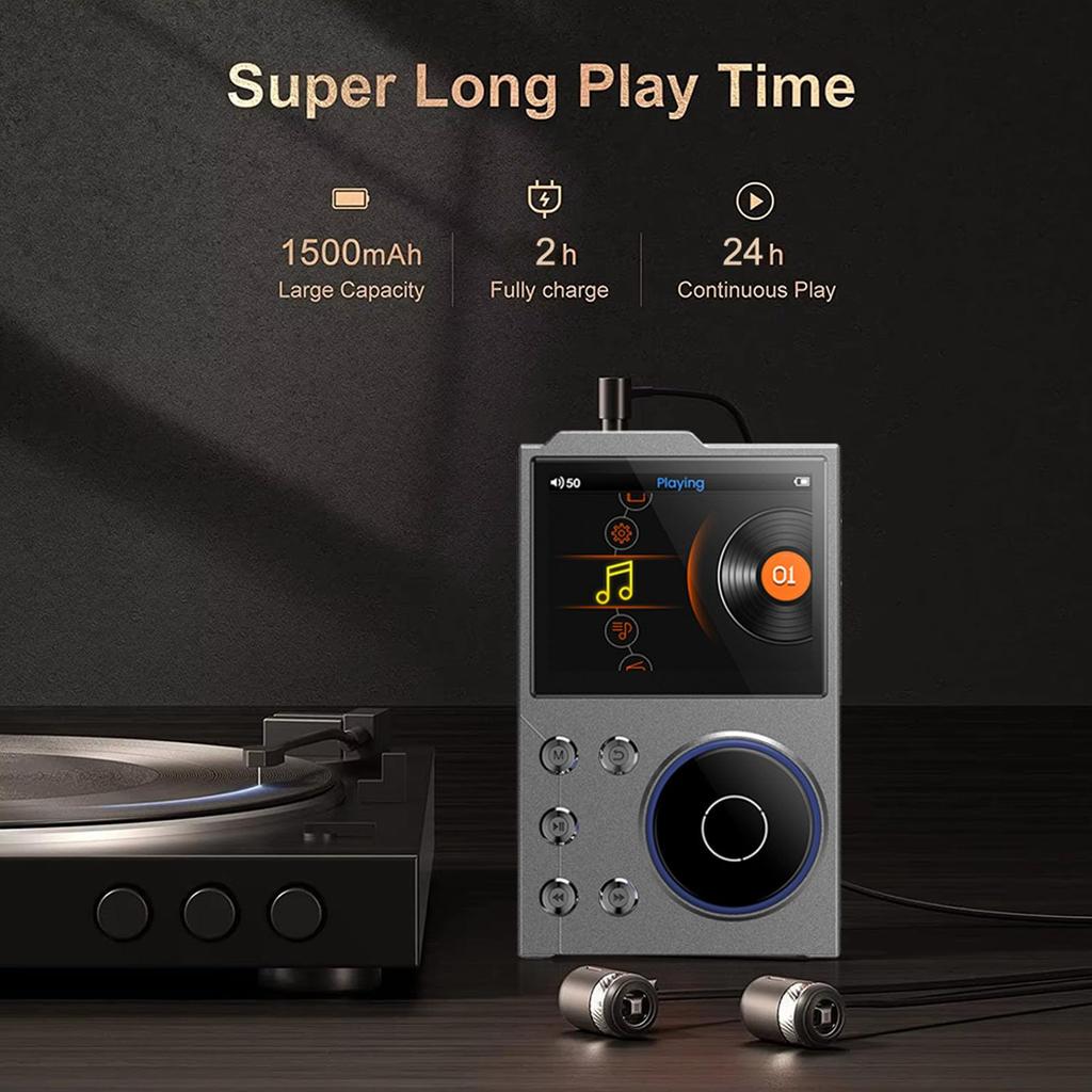 HiFi MP3 Player, Lossless DSD FLAC HD Music Player, with Bluetooth 5.3, 2.4-inch Screen Portable Digital Audio Player, 16GB Memory, Long Battery Life,
