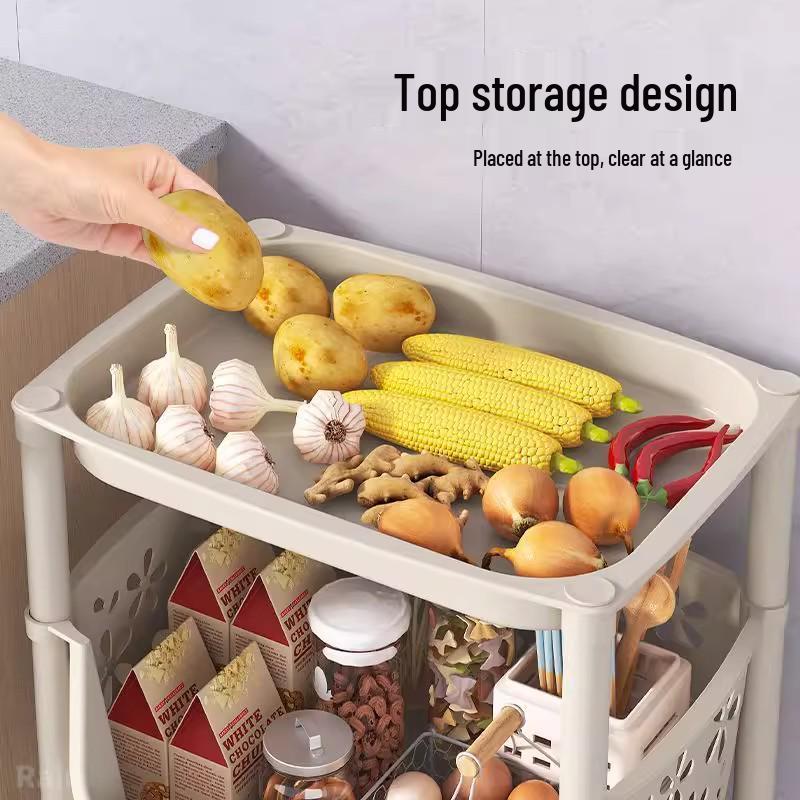 Multi-layer Kitchen Storage Rack: Multi-functional Vegetable, Fruit, and Snack Basket Trolley.