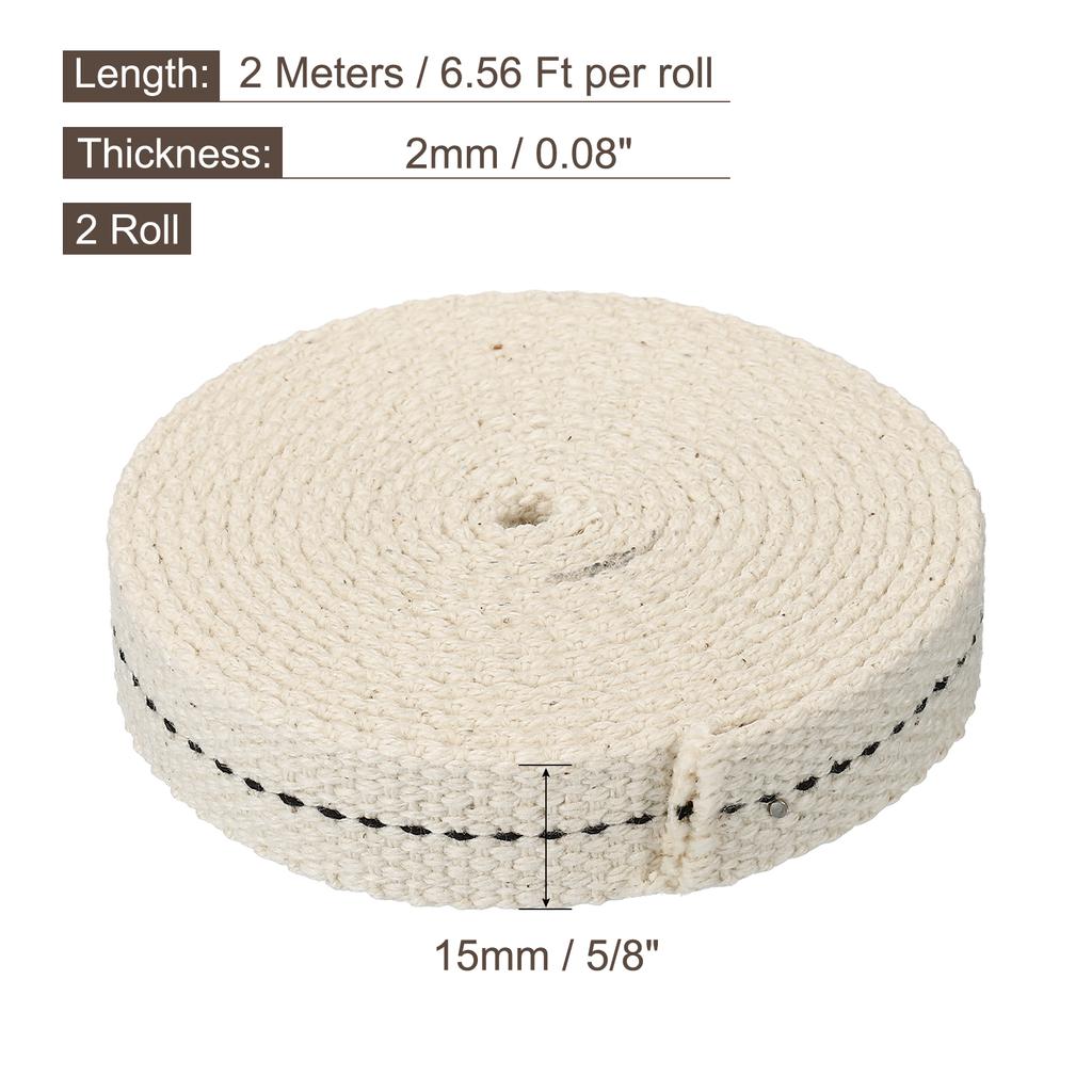 2 Roll Oil Lamp Wick Cotton Lanterns Wick with Black Stitch for Kerosene Burner Lighting  13/15/20/22/25mm Flat 6.5/10 Foot