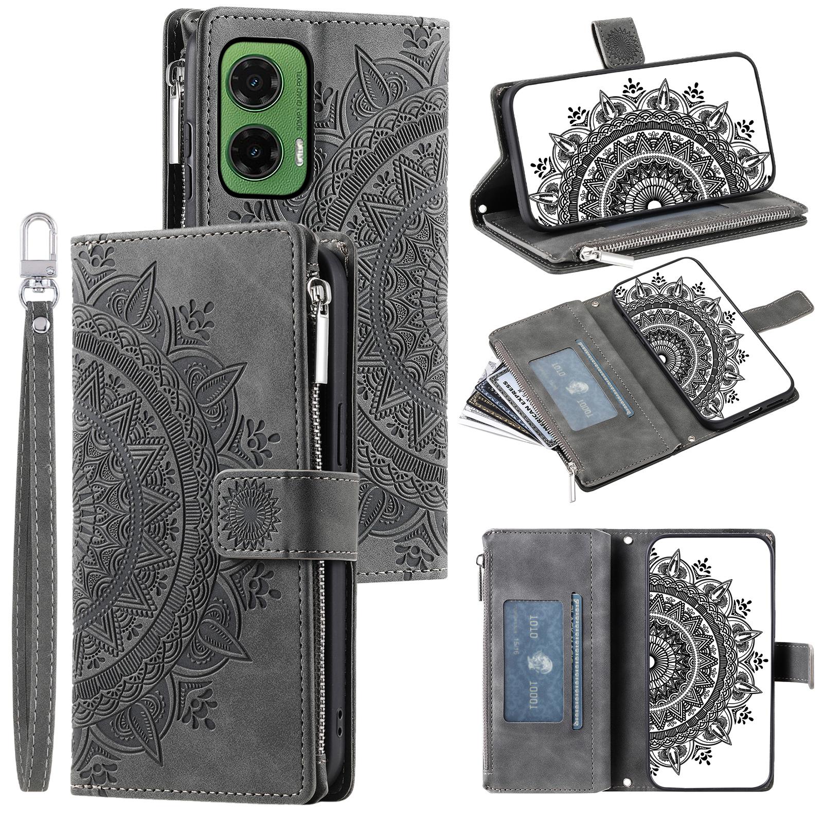 

Style 006 For Motorola Moto G35 5G Wallet Case PU Leather Phone Cover Mandala Flower Pattern D