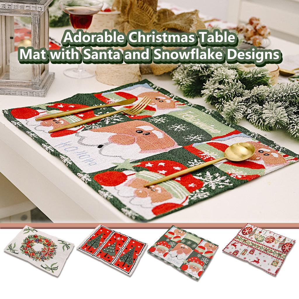 Christmas Tablecloth Cartoon Claus Christmas Tree Dining Table Mat Knitted Fabric Insulation Mat Decoration