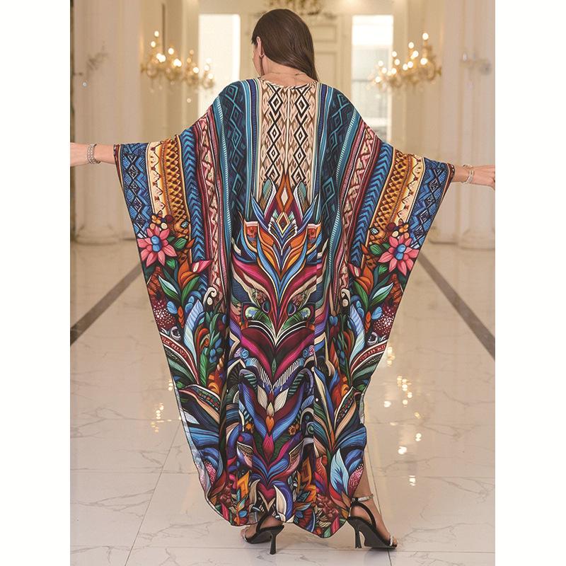 2025 European & American Cotton Print Beach Dress: Women's Loose Long Robe Cover-up with Sun Protection