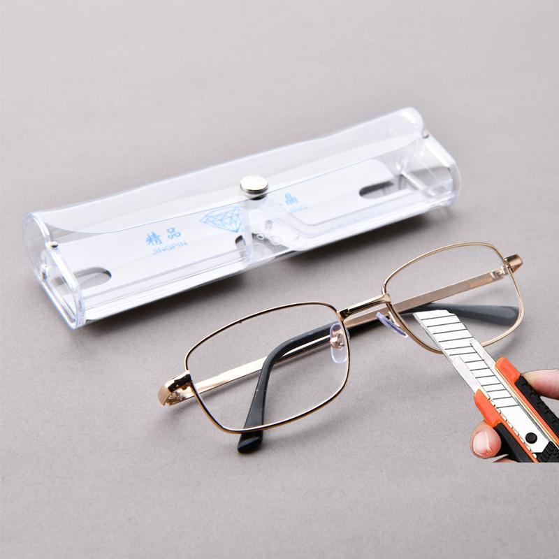 Anti-Scratch Reading Glasses Retro Square Presbyopic Eyewear With Glass Lenses Metal Hyperopia Eye Glasses Men'S Glasses +3.5+4