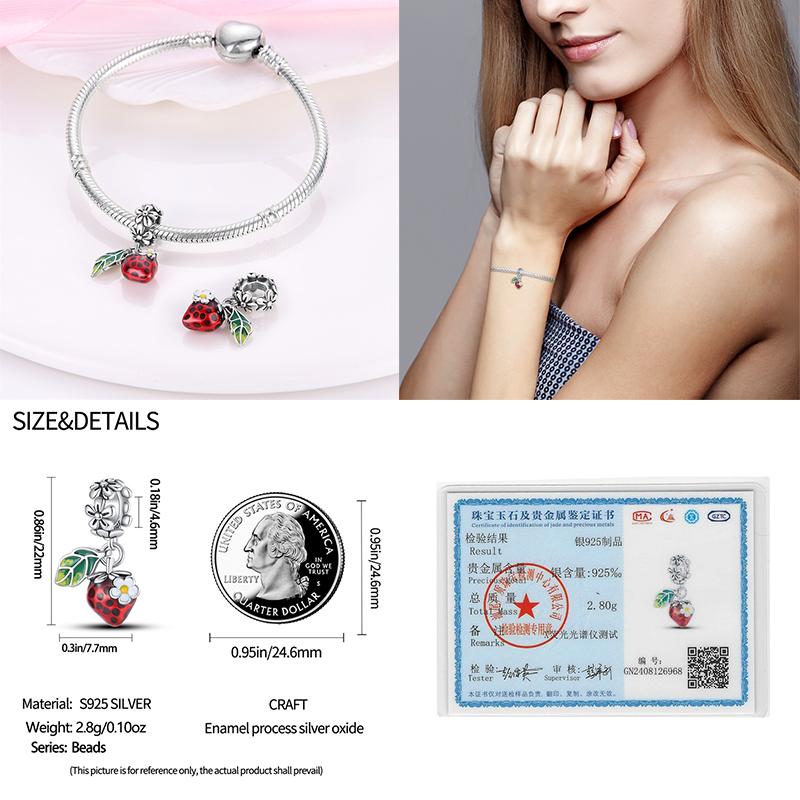 Fits Pan Braceletscopper Charms Color Strawberry Cherry Blueberries Fruit Sweet Original Diy Jewelry Birthday Fine Gifts
