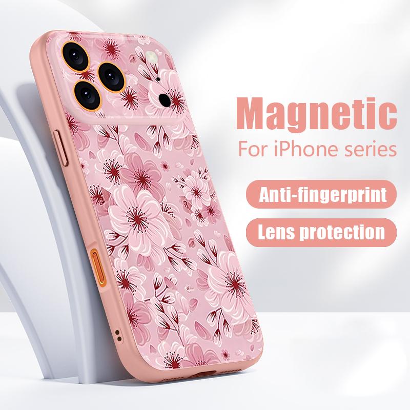 Full Screen Peach Blossoms Case For iPhone 17 Pro Max Magnetic For Magsafe Skin Feeling Cover For iPhone 16 15 14 13 Pro Max