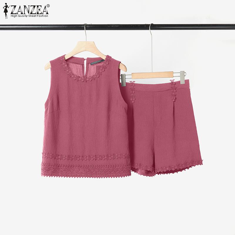 ZANZEA Women Sleeveless Tank Tops and Shorts Summer Two Piece Suit Sets