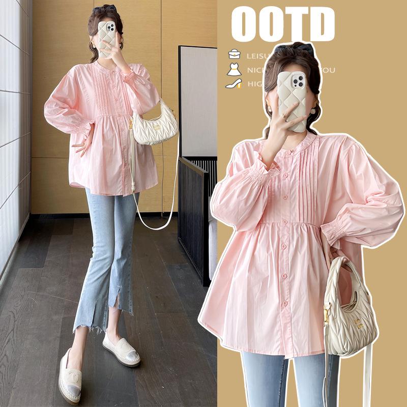 2026 Spring Maternity Wear: Trendy Loose-Fit Long-Sleeve Doll Shirt for Moms 2XL