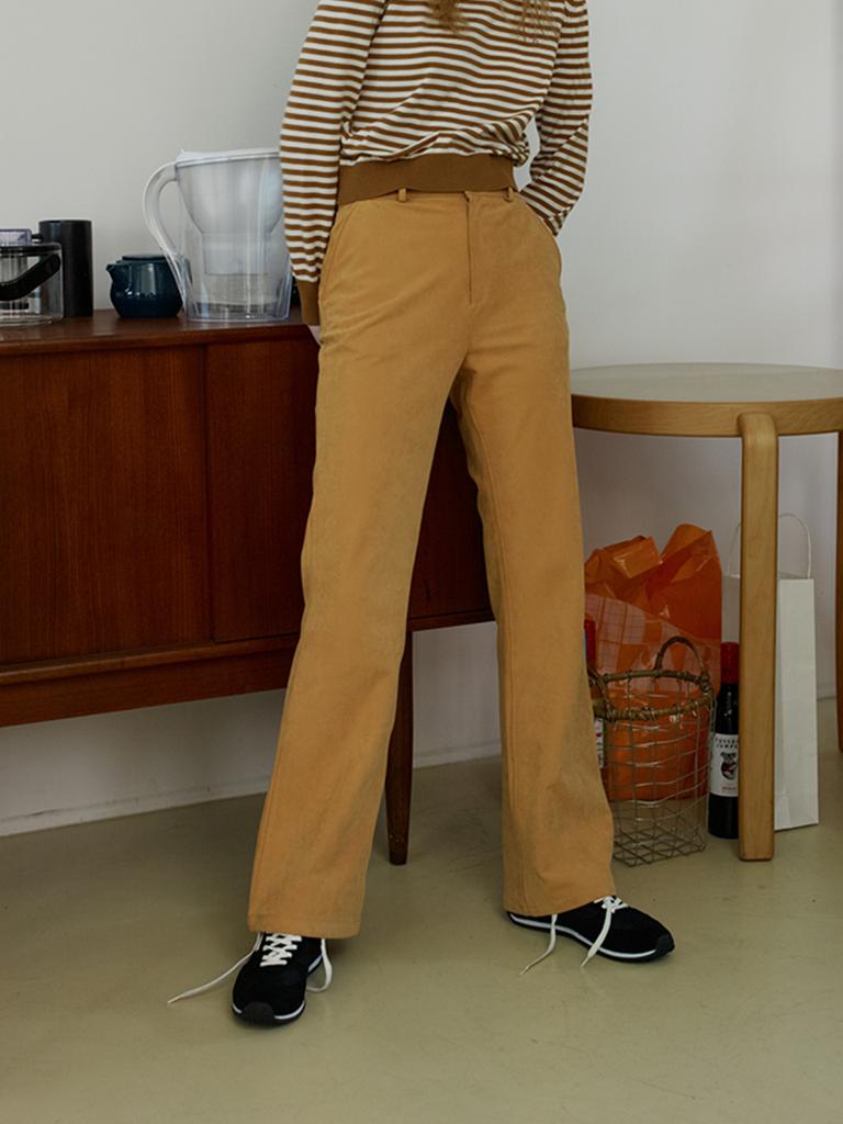 Enzo Blues Soft Suede Bootcut Pants (Mustard)