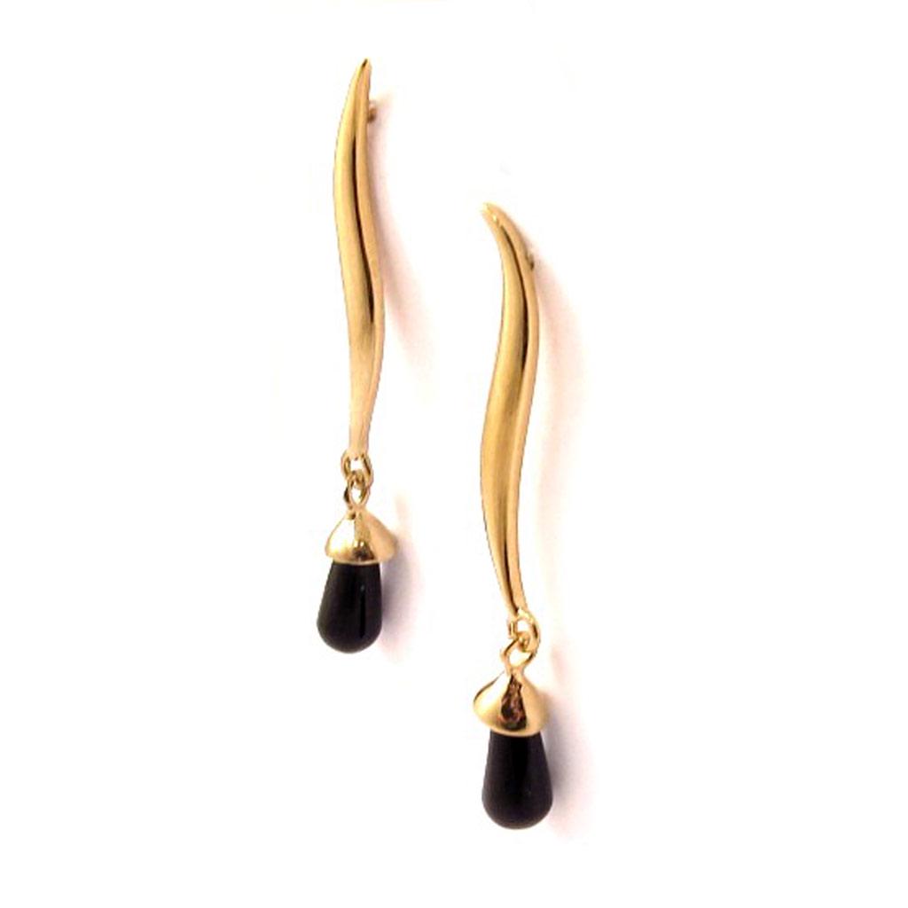 Les Trésors De Lily [C6351] - Gold Plated 'Nora' Golden Onyx Earrings - 35x4 Mm