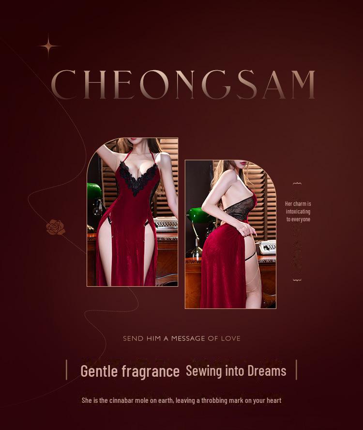 Feimu Renjian Velvet Deep V Nightdress 6153: Sultry High-Slit Lingerie