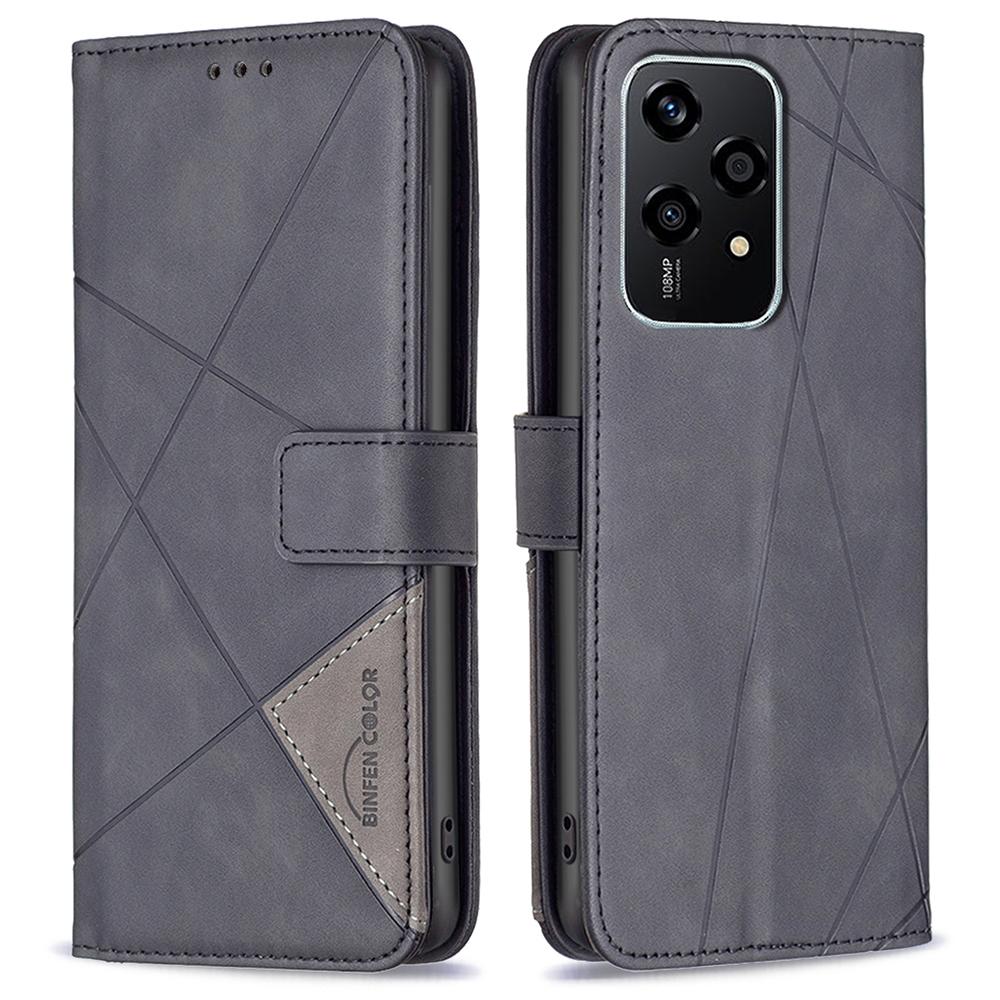 BINFEN COLOR For Honor 200 Lite Phone Cases Wallet Stand Geometry Imprint Leather Cover