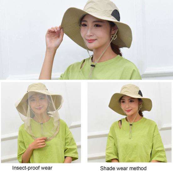Pălărie de soare pentru pescuit, cu boruri late, respirabilă, ultraușoară, pliabilă, închidere cu șnur, lavabilă, plasă de țânțari, pălărie, pălărie de protecție solară, materiale pentru camping
