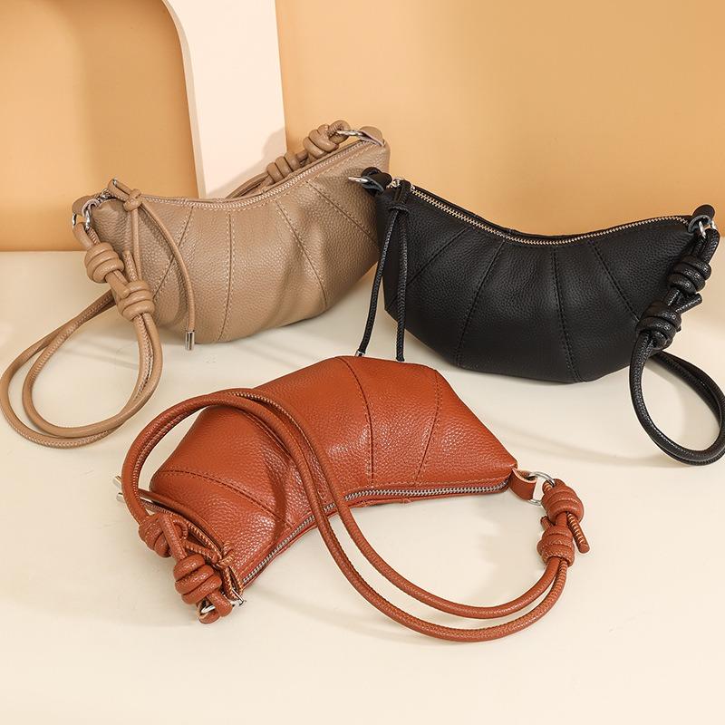 Fashion First-layer Cowhide Croissant Bag Women's Retro Simple Dumpling Bag Trend High-end Single Shoulder Messenger Bag Women