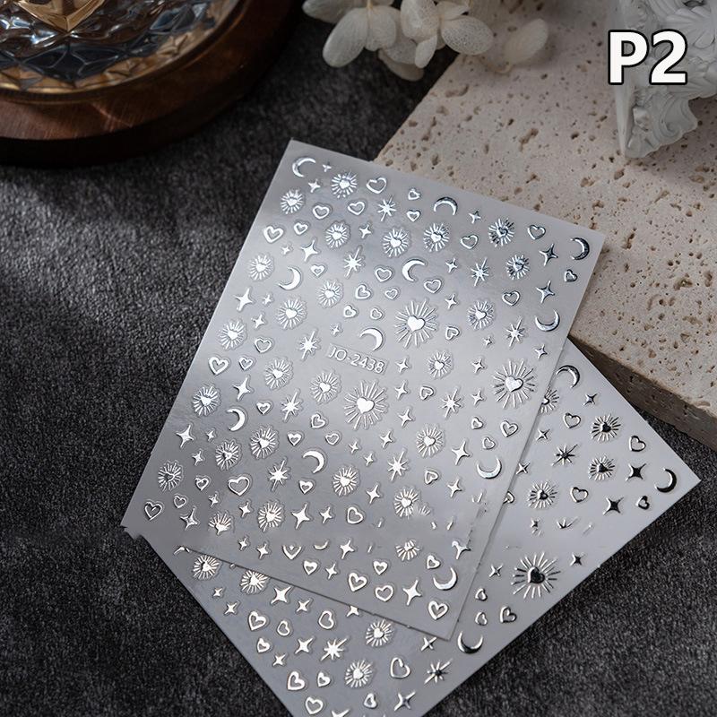 1Pc Bronzing Heart-Shaped Nail Stickers Gold And Silver Laser Butterfly Star Moon Glue Slider Diy Nail Accessories Decoration