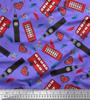 Soimoi Japan Crepe Satin Fabric Bus,Telephone Booth & London Clock Tower Architectural Print Sewing Fabric Metre 42 Inch