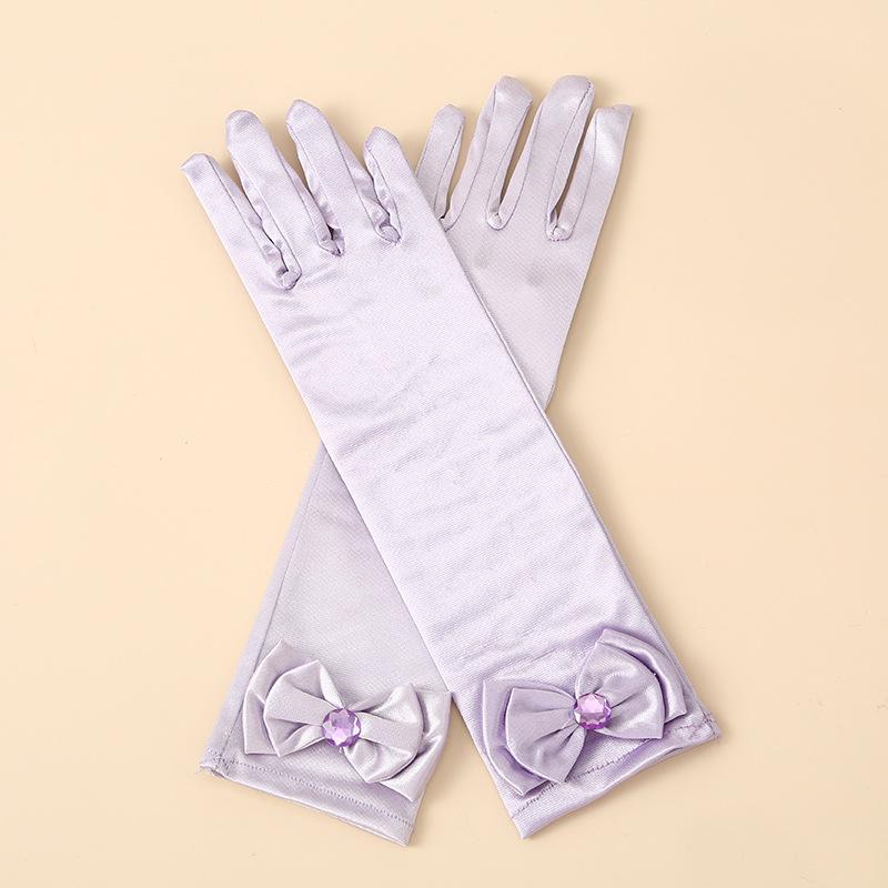 Kinder Satin Pailletten Schleife Lange Handschuhe Prinzessin Tanzaufführung Bühnenhandschuhe Mädchen Einfarbig Vollfinger Fäustlinge Zubehör One Size white