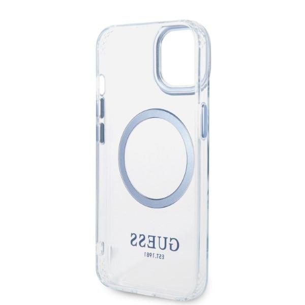 Etui do iPhone 14 Plus Guess Metal Outline MagSafe Niebieskie