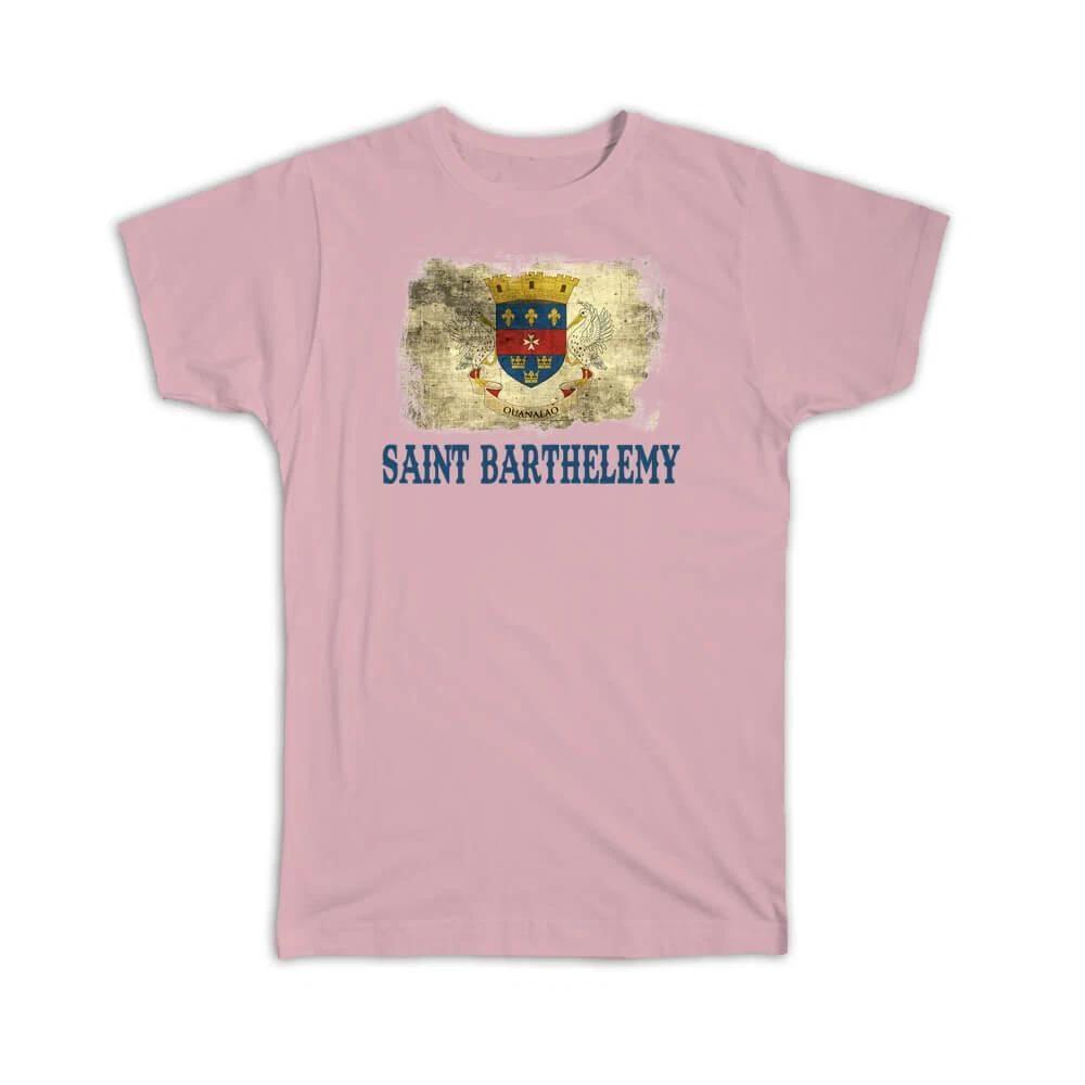 Gift T-Shirt : Saint Barthelemy Flag Distressed Coat Of Arms North American M