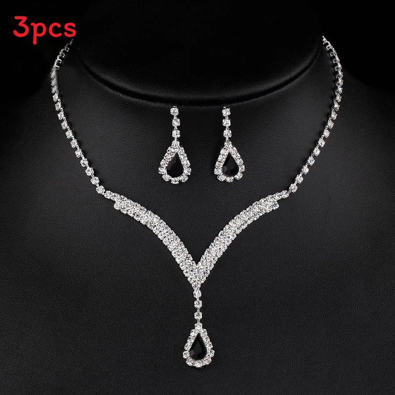 Water Drop Pendant Necklace And Earrings Set With Rhinestones For Elegant Bridal And Formal Wear