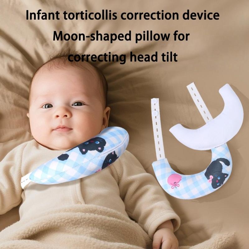 Breathable Cotton Baby Pillow Crescents Shape Neck Support Cartoon Pattern Bedding Pillow for Newborns
