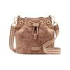 Rosie Faux Fur Embroidered Logo  Faux Fur Bucket Bag Shoulder Crossbody Bag Small Women's Brown