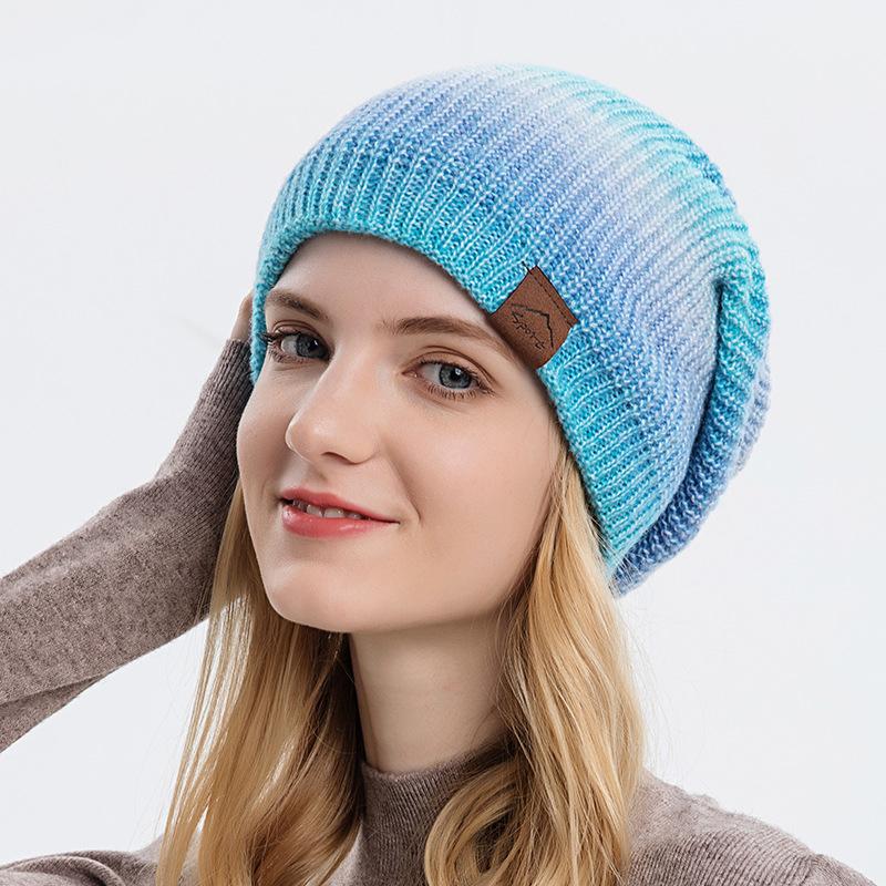 Women's Knitted Gradient Tie Dyed Warm Cap Rainbow Wool Hat CLE