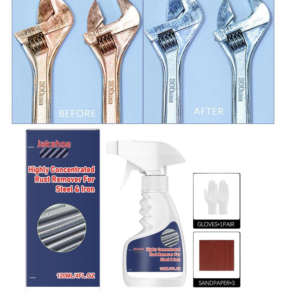 

120ml Rust Remover Spray for Steel Iron Metal Rust Dissolver with Gloves Sandpaper Multi-Purpose Derusting Agent for Kitchen Bat One size