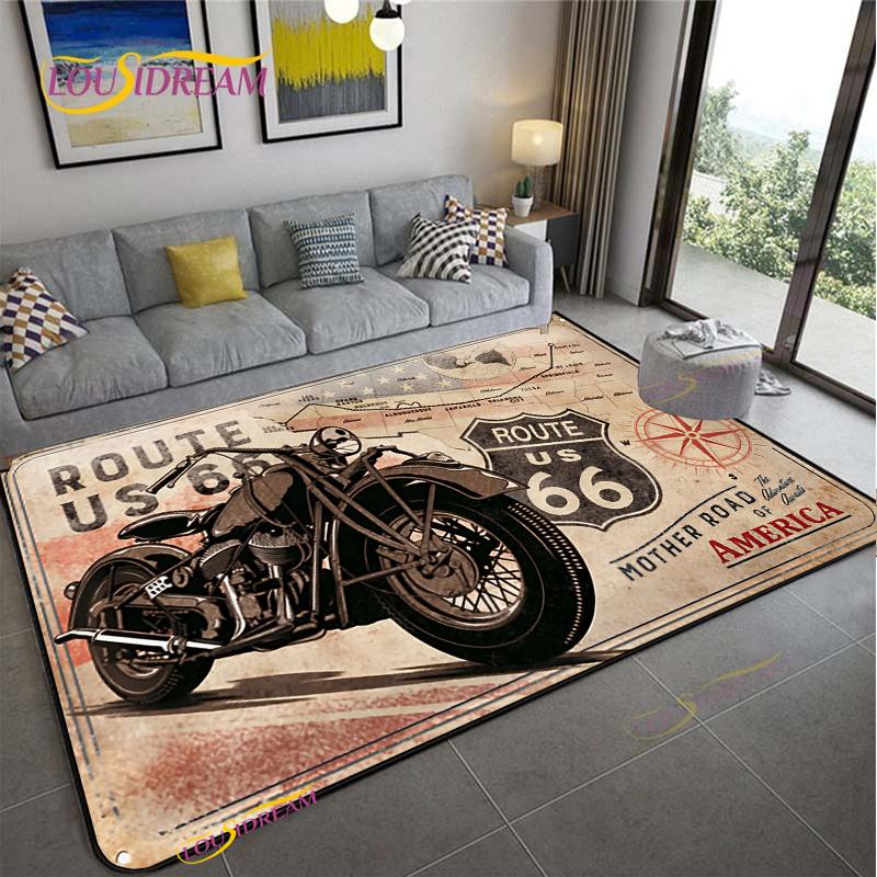 Route66 Motorcycle Carpet for Living Room Bedroom Rugs Kitchen Kids Door Unslip Floor Mats Birthday gift photography props Rug