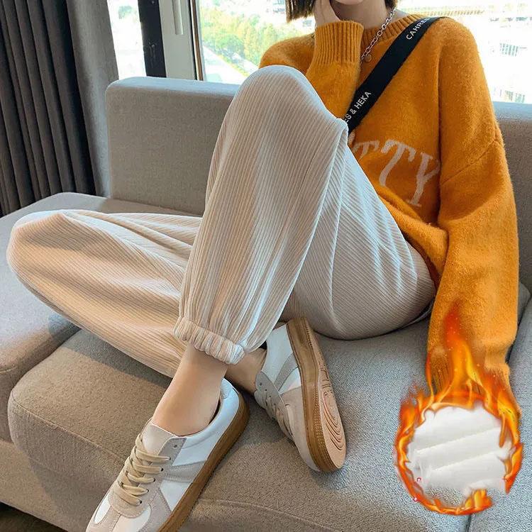 

Бегуны женские теплые зимние плюшевые толстые вельветовые брюки Traf женские повседневные спортивные штаны в корейском стиле Harajuku свободные шаровары XXL бежевый