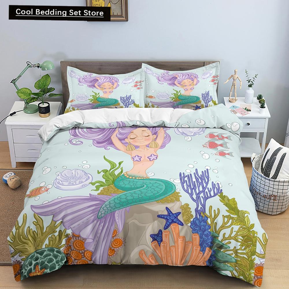 Bedding Set Crib Duvet Cover For Baby Kids Children Cartoon Mermaid Girls Princess King Queen Twin 2/3Pcs Polyester Quilt Cover