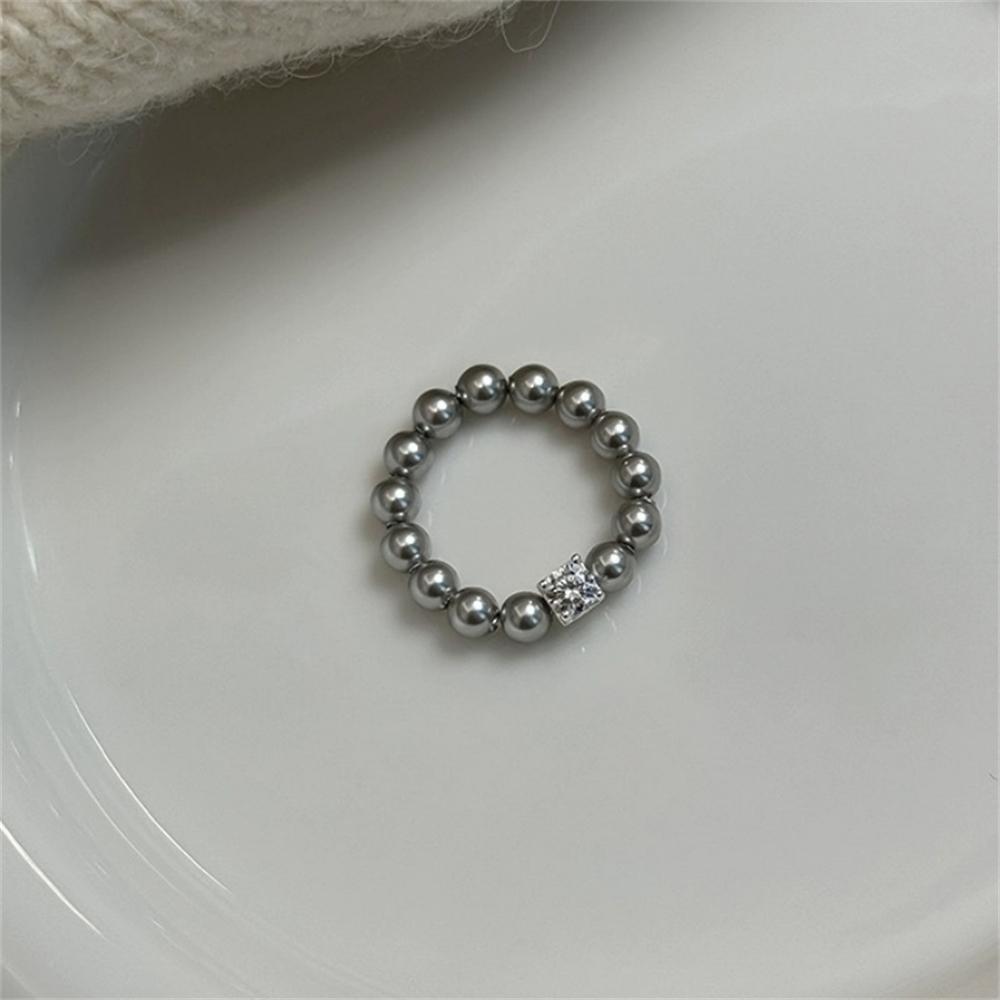 Damenringe mit Perlen 3 mm Mini Perlen Elastischer Fingerring Größe Verstellbar Anillos Eleganter Handgemachter Schmuck Party Geschenke gray