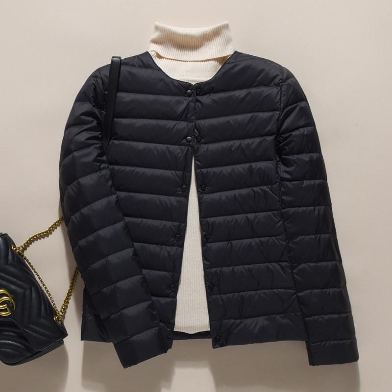 2024 Women's Lightweight Down Jacket, Short, Round V-Neck, Warm, Collarless, Slim Fit, Plus Size, Autumn/Winter Coat