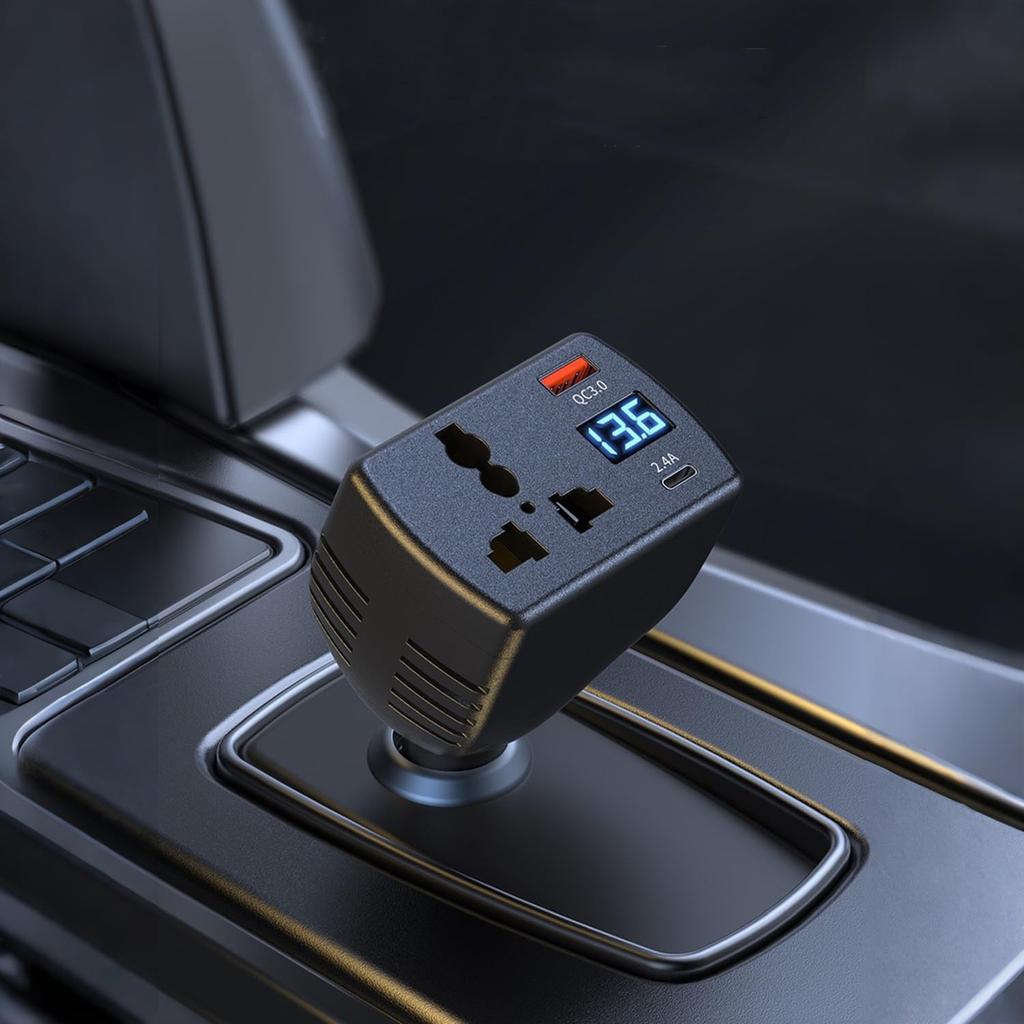 150W Car Power Inverter, 12V/24V to AC 110V/220V Car Adapter to Wall Plug with [12W USB-C] /USB-Fast Charger(18W) / 4.8A USB/car Charger for Laptop