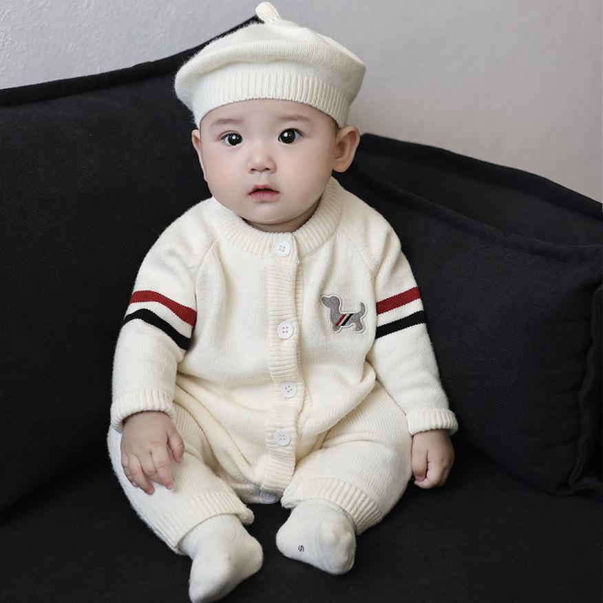 Autumn/Winter Newborn Boys Knitted Jumpsuit: Outdoor & Crawling Wear