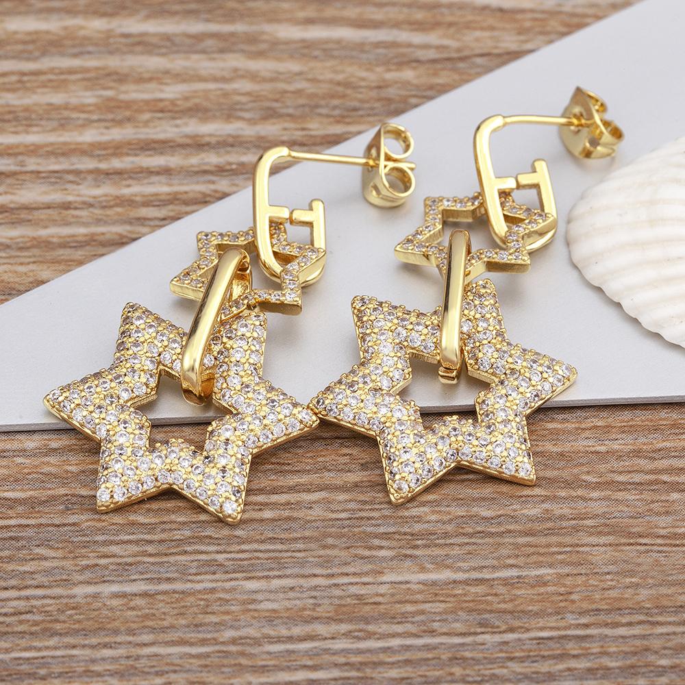 Nidin Classic 2 Colors Copper Zircon Lucky Star Shiny Rhinestone Drop Earrings Women Retro Fine jewelry Trend Party Accessories
