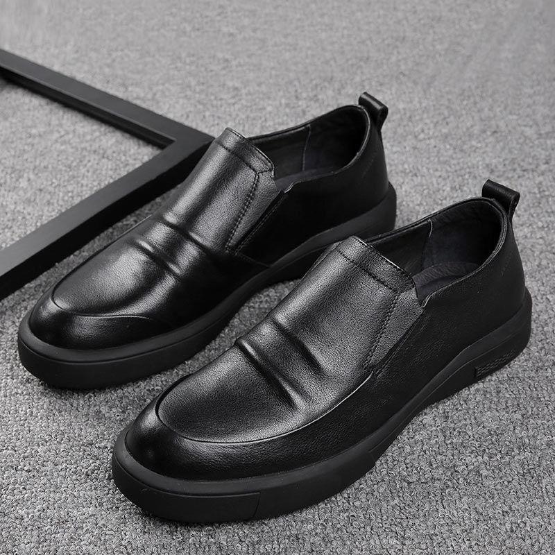 

Men s Black Genuine Leather Casual Shoes, Soft Sole, Plus Velvet Lining, Autumn/Winter Style, In Stock. Size 41