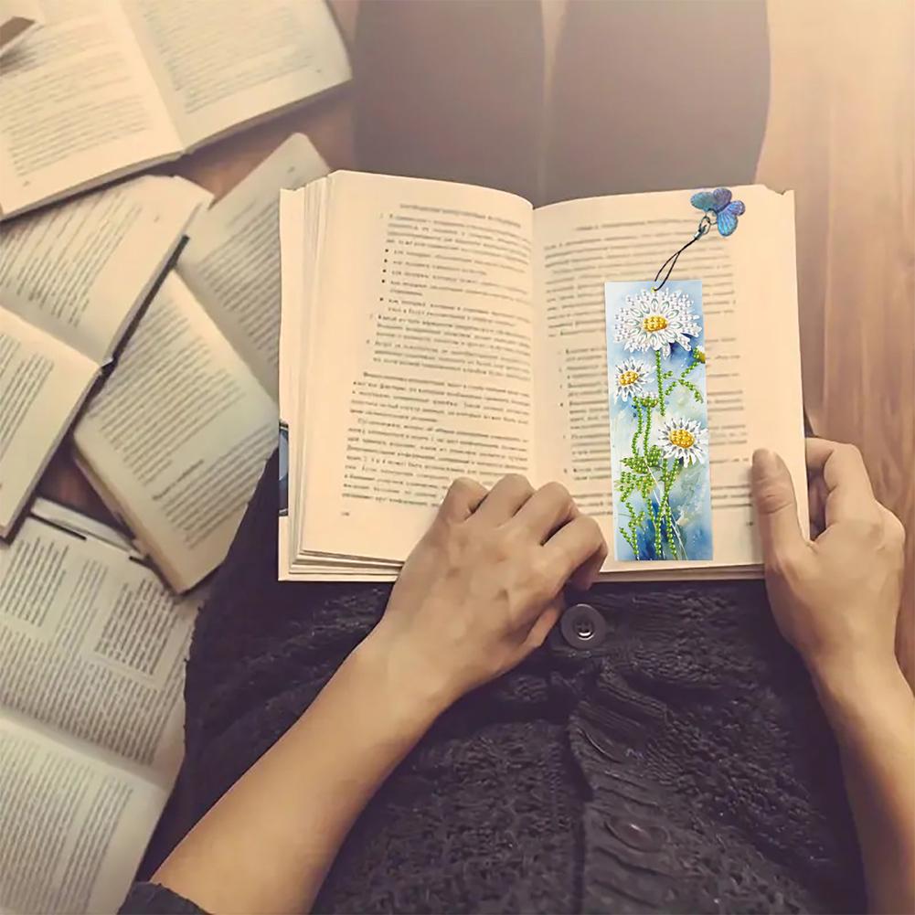 3Pcs Special Shape Flowers Diamond Bookmark Art Projects DIY Bookmarks Diamond Painting Kits Diamond Art Bookmark with Pendant