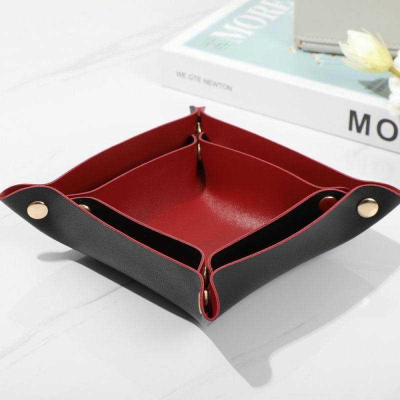 2PCS Nordic Leather Desktop Storage Tray PVC Leather Jewelry Cosmetic Key Storage Tray Desktop Folding Organizer Storage Box