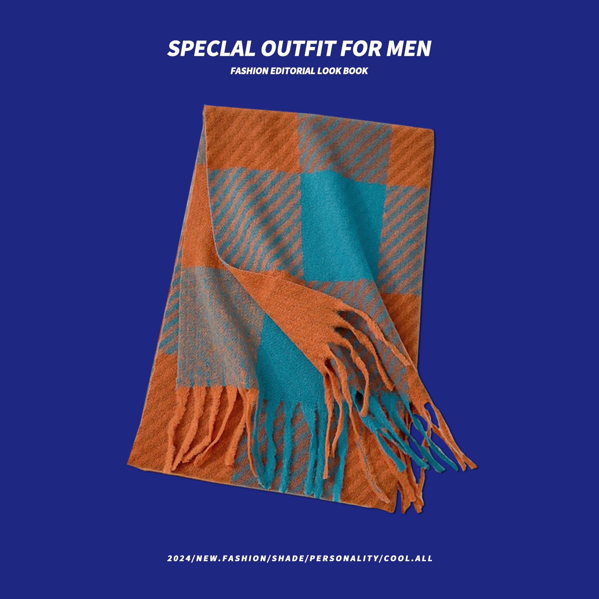 Осенне-зимний новый синий универсальный белый высококачественный клетчатый искусственный — фото 10