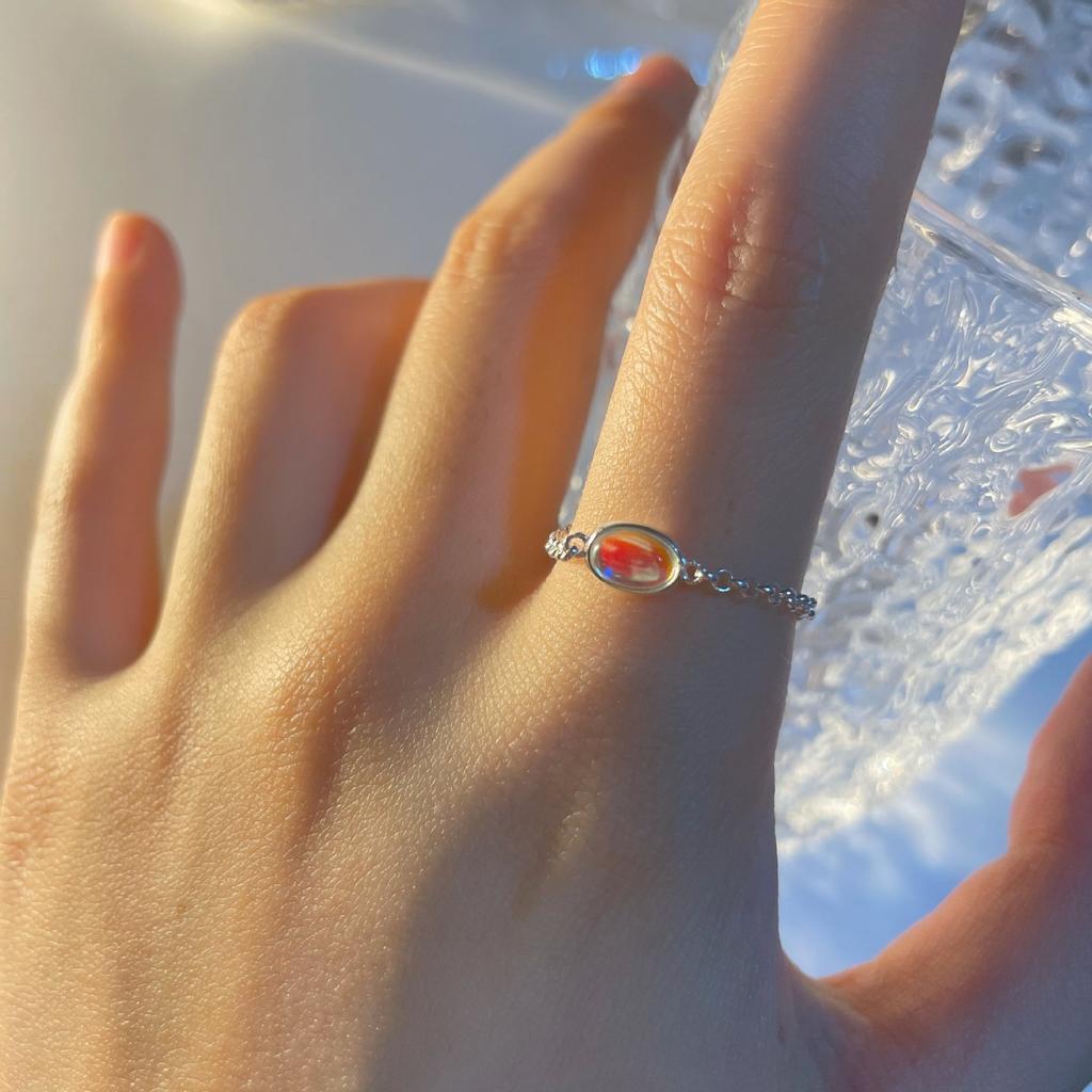 S925 Silver Blue Moonstone Adjustable Pull Chain Ring For Women