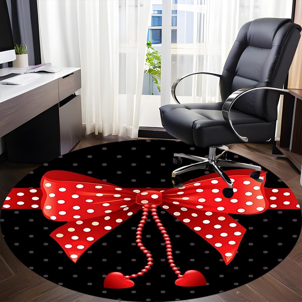 1pc Polka Dot Bow Office Round Rug, Carpet for Office, Gaming, Lightweight Round Floor Mat yy260208035