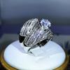 Ensemble Double Bague de Luxe Zircon de Haute Qualité Plaqué Or Véritable Bagues pour Hommes et Femmes Bijoux de Fête Mariage Cadeau