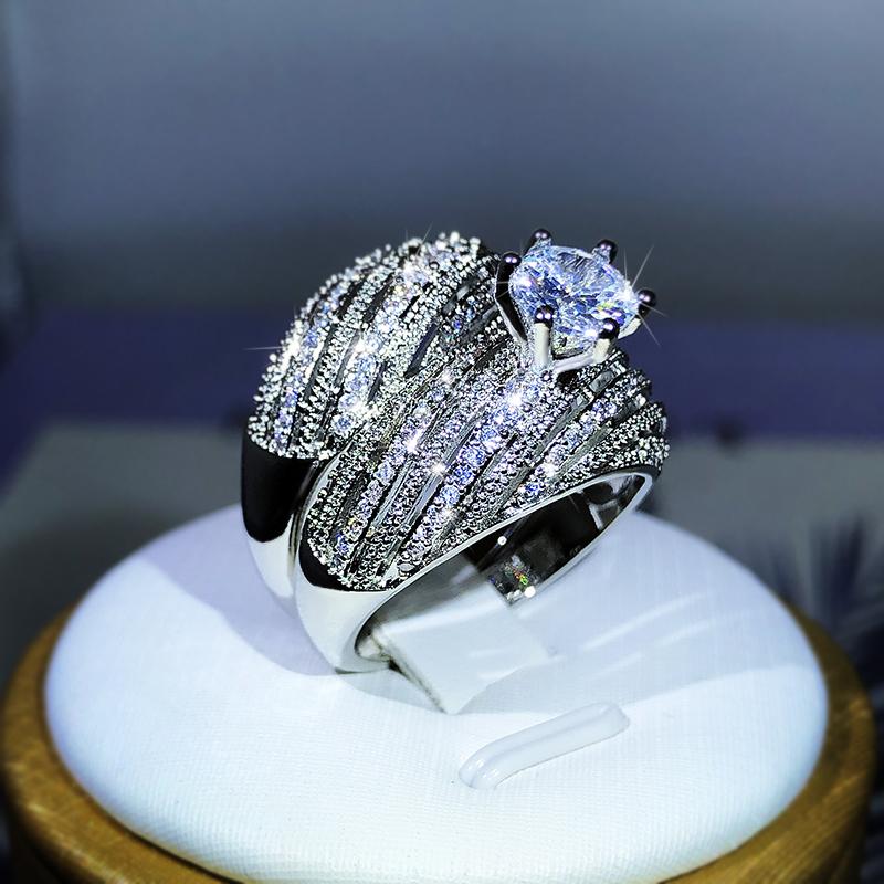 Ensemble Double Bague de Luxe Zircon de Haute Qualité Plaqué Or Véritable Bagues pour Hommes et Femmes Bijoux de Fête Mariage Cadeau