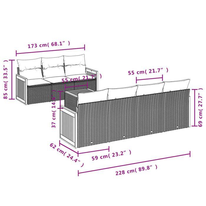 VidaXL Salon de Jardin avec Coussins 8 pcs, Canapés de Patio, Ensemble de Meubles, Mobilier de Terrasse Extérieur, Beige 3259888