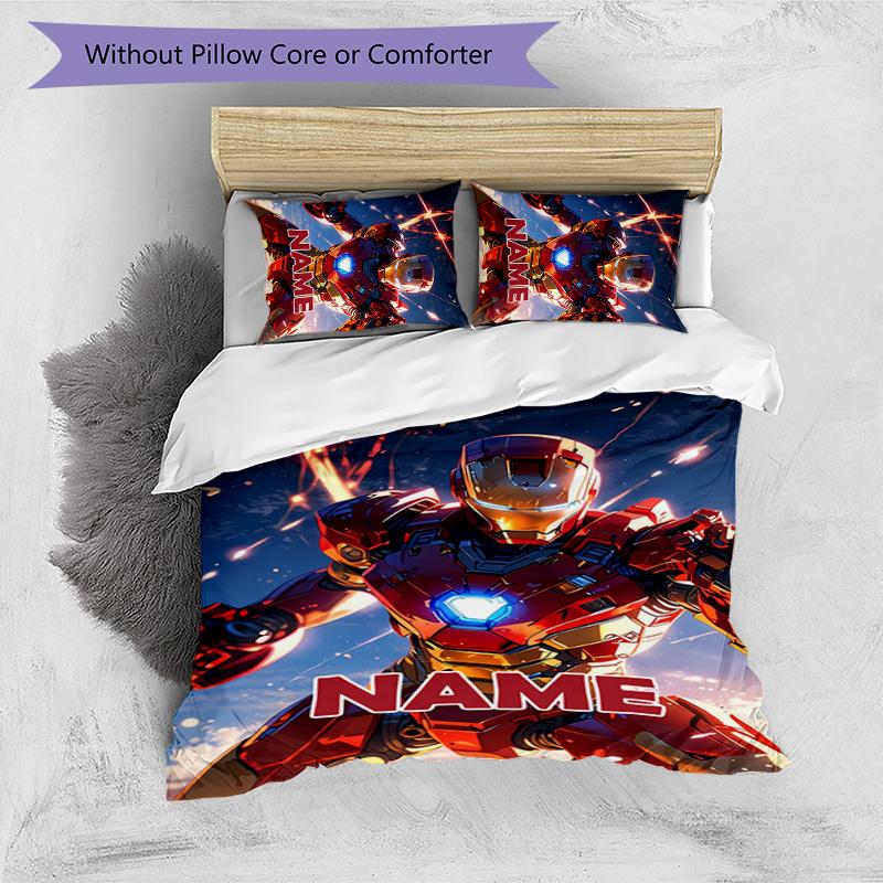 3pcs Iron Man2 Cover Set - Personalized Name, HD Printed Bedding with 1 Cover and 2 Pillowcases - Perfect for Home Decor, Easy Care
