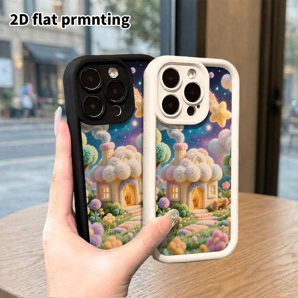 Phone Case: 2D Flat, Suitable for iPhone 18 17 16 15 14 13 12Pro Protective Case, Starry Sky Yarn Cottage, Perfect Christmas and Halloween Festival Gi