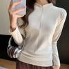 Ladies Spring Autumn Long Sleeve Zipper Stand Collar Solid Color Pullover Casual T Shirt Top