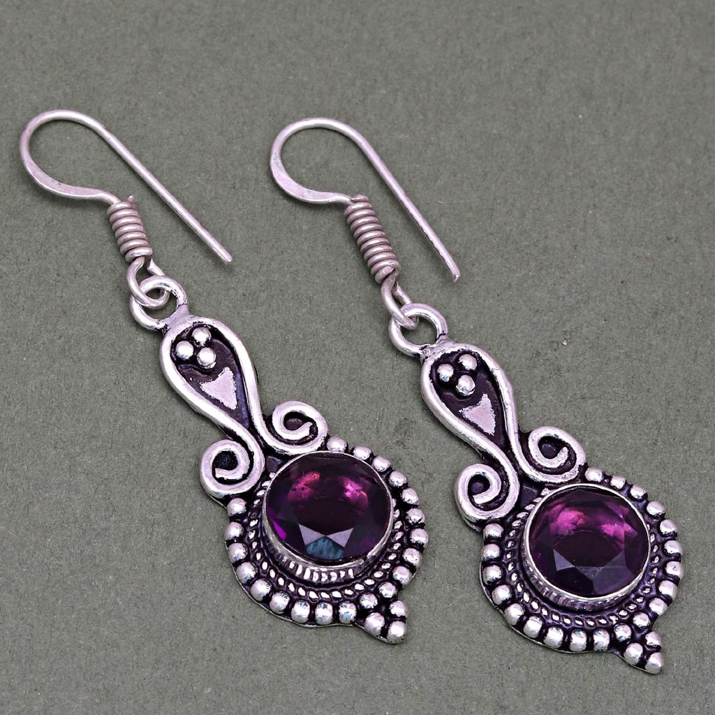 Set Amethyst Pendant Earrings Girls Earring Necklace Sterling