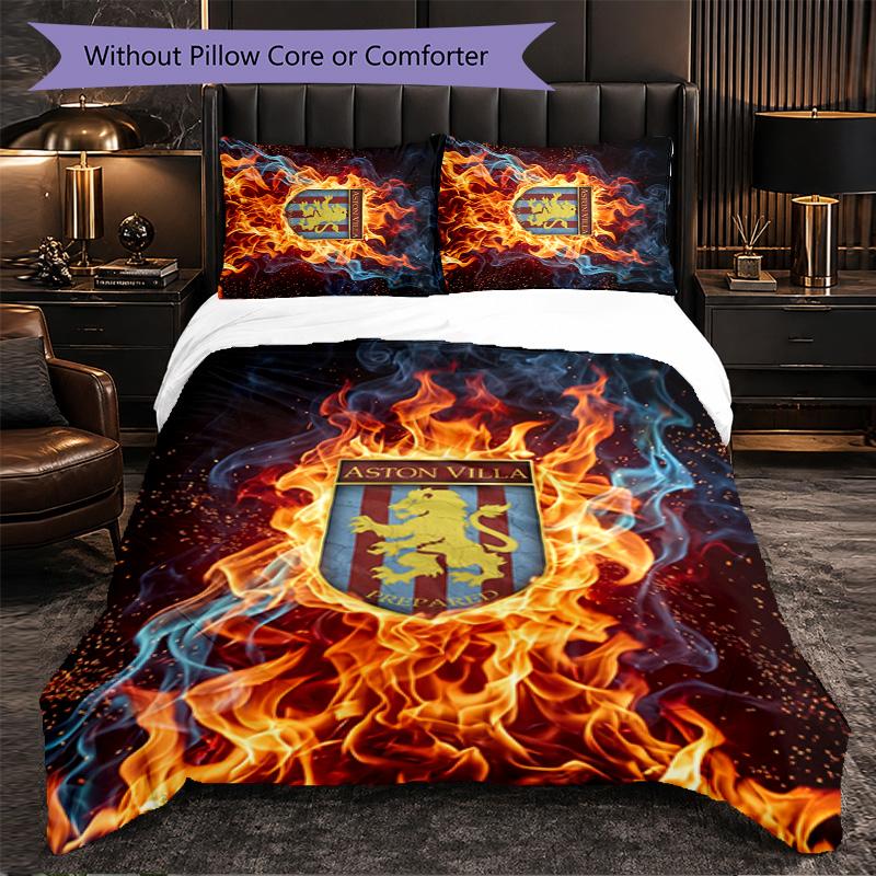 Set Biancheria da Letto Aston Villa Football 3 Pezzi Morbido Set Copripiumino con Federe Set Decorazione Camera da Letto per la Casa