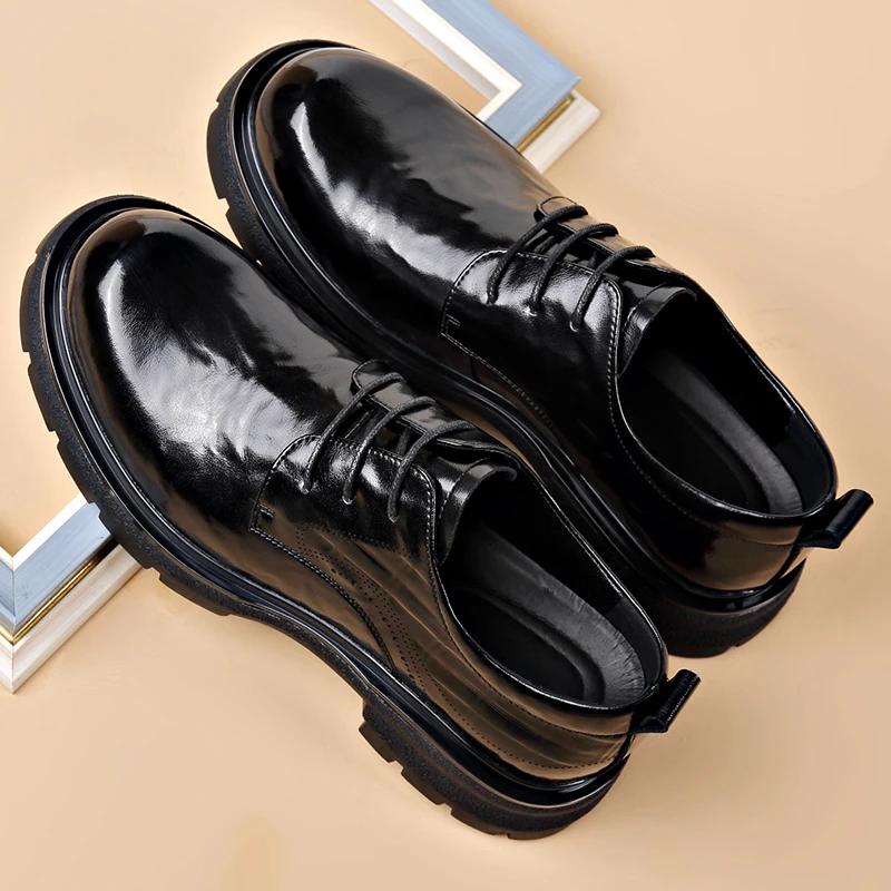 Fashion Men Leather shoes Platform Oxfords lace up Thick Tottom For Male Derby Shoes Casual oxfords Mens Square Toe Formal Dress Shoes